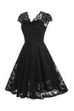 V Neck Black Lace Hepburn Style 1950s Dress
