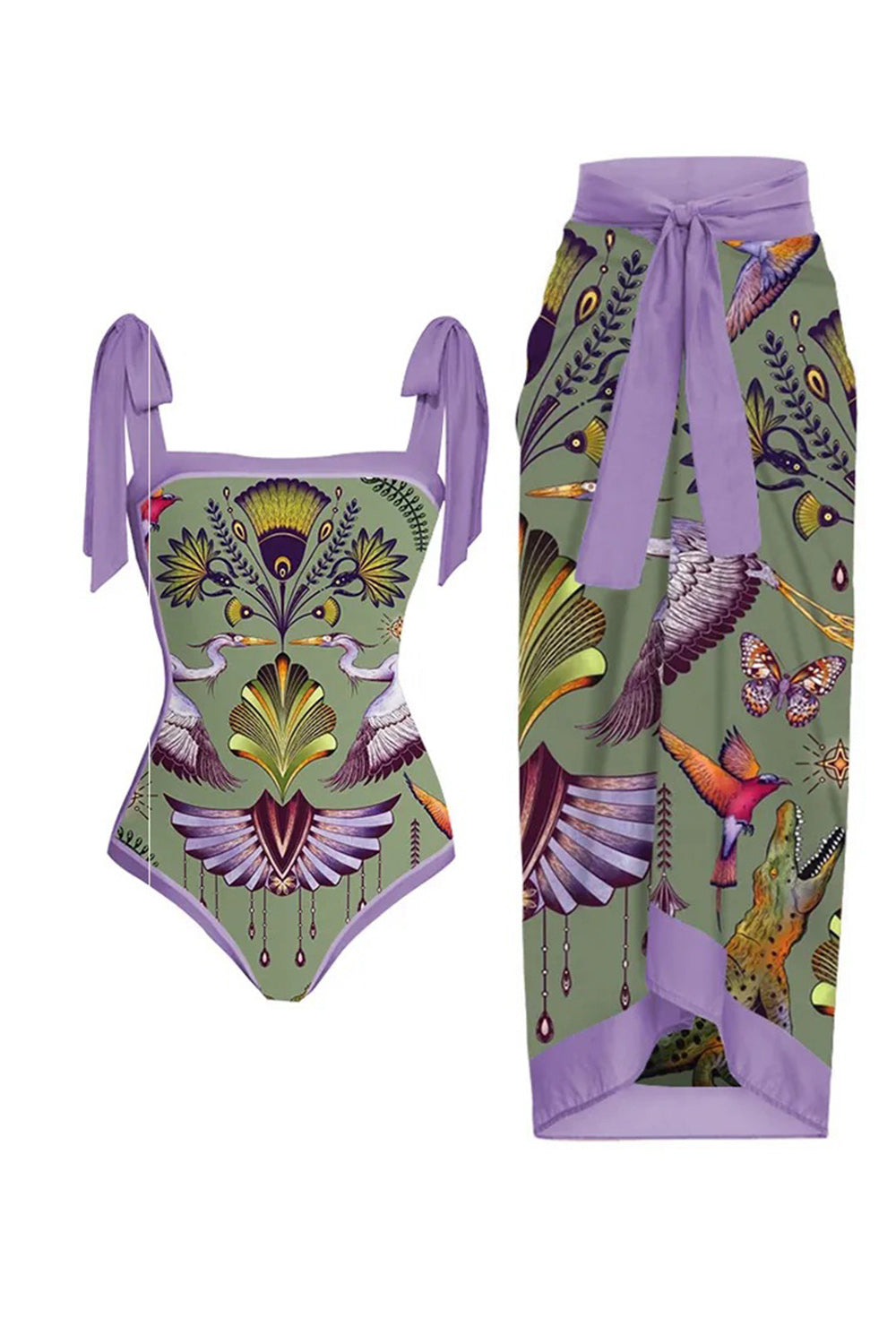 Purple Beach Skirt Printed Boho One-Piece Cover Ups Swimsuits