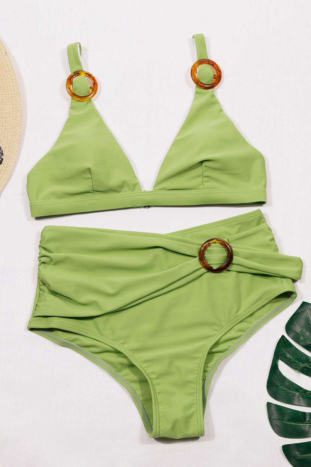 Green Two Piece High Waist Bikinis Swimsuits