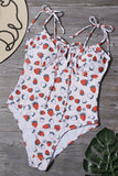 White Printed One Piece Swimsuits with Strawberries