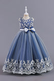 Pink Sleeveless Round Neck Applique Girls Dresses With Bowknot