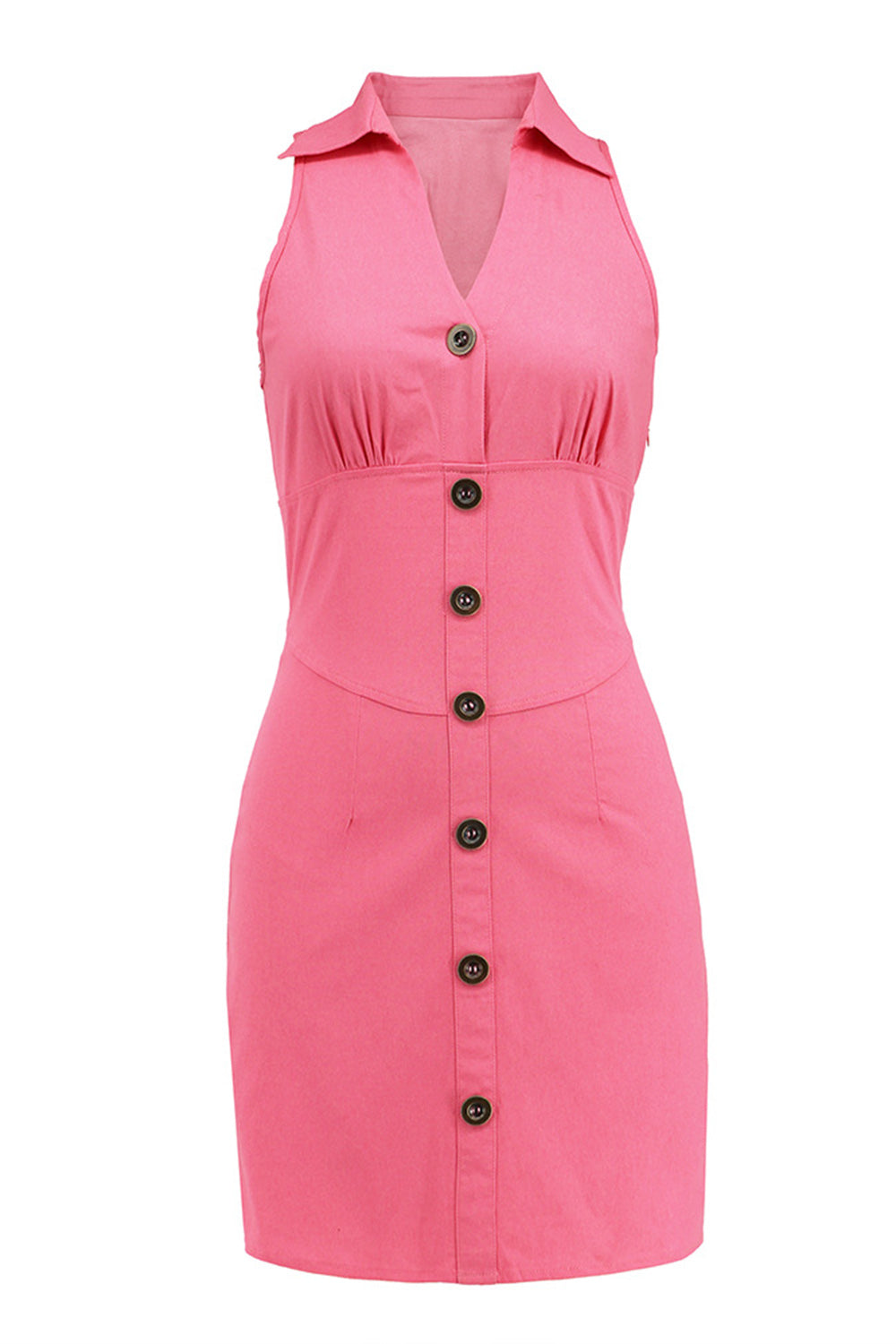 V-Neck Pink Bodycon Party Dress with Button
