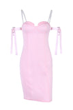 Cold Shoulder Bodycon Pink Party Dress with Beading