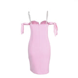 Cold Shoulder Bodycon Pink Party Dress with Beading