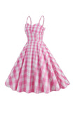 Spaghetti Straps Plaid Pink 1950s Dress