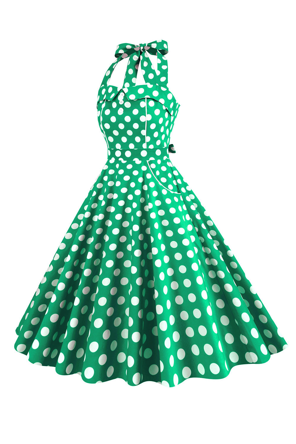 Polka Dots Halter Yellow Swing 1950s Dress