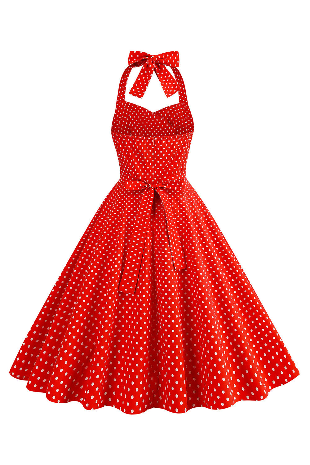 Halter Red Polka Dots 1950s Dress