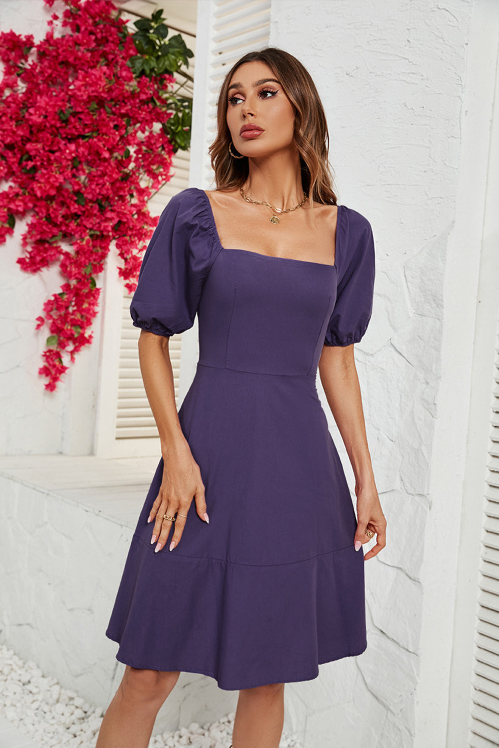 Fuchsia Off the Shoulder A-line Summer Dress