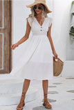 White Flutter Sleeves V-Neck Midi Summer Dress With Ruffles