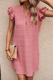 Pink Flutter Sleeves V-neck Short Summer Dress