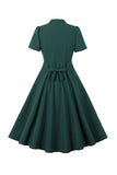 Green A Line Deep V Neck 1950s Dress With Short Sleeves