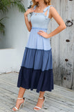 Blue A Line Midi Summer Dress with Pleated