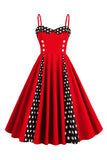 Light Blue Polka Dots Spaghetti Straps 1950s Dress