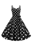 Pink Polka Dots Spaghetti Straps 1950s Dress With Bow