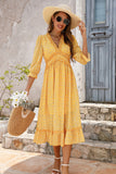 Yellow Long Sleeves Floral Boho Maxi Dress