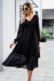 Black A-Line V-Neck Long Sleeves Casual Dress