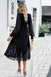 Black A-Line V-Neck Long Sleeves Casual Dress