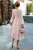 Pink A-Line Long Sleeves Midi Casual Dress