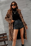Leopard Printed Faux Fur Long Brown Women Coat