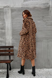 Leopard Printed Faux Fur Long Brown Women Coat