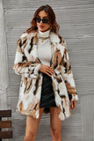 Leopard Printed Yellow Faux Fur Midi Women Coat