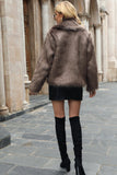 Lapel Neck Khaki Faux Fur Cropped Women Coat