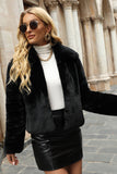 Shawl Lapel Black Cropped Women Faux Fur Coat