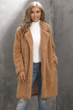 Notched Lapel Camel Long Faux Fur Women Coat
