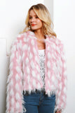 Patchwork Pink Cropped Women Faux Fur Coat