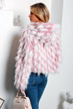 Patchwork Pink Cropped Women Faux Fur Coat