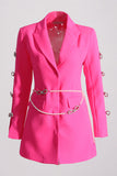 Pink Peak Lapel Chain Women Blazer with Beading