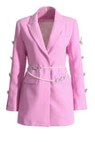 Pink Peak Lapel Chain Women Blazer with Beading