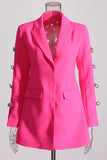 Pink Peak Lapel Chain Women Blazer with Beading