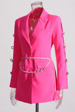 Pink Peak Lapel Chain Women Blazer with Beading