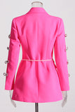 Pink Peak Lapel Chain Women Blazer with Beading