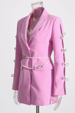 Pink Peak Lapel Chain Women Blazer with Beading