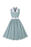 Green Plaid Swing 1950s Dress with Belt