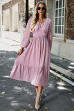 Pink A Line Casual Dress With Long Sleeves