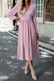 Pink A Line Casual Dress With Long Sleeves