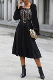 Black A Line Off the Shoulder Long Sleeves Casual Dress with Belt