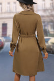 Brown Long Sleeves Casual Dress with Belt