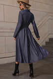 Navy A Line Long Sleeves Casual Dress with Belt