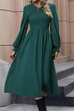 Green Long Sleeves Casual Dress with Pleated