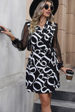 Black Long Sleeves Printed Casual Dress with Slit