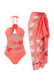 Orange Two Piece Floral Swimsuit with Flowers