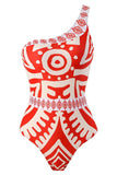 Red Two Piece Printed Pants Swimsuit