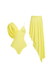 Yellow One Shoulder 2 Piece Swimsuit with Skirt