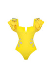 Yellow 2 Piece Swimsuit with Flounce