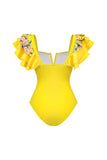 Yellow 2 Piece Swimsuit with Flounce