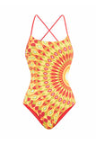 Yellow Print 2 Piece Swimsuit with Skirt